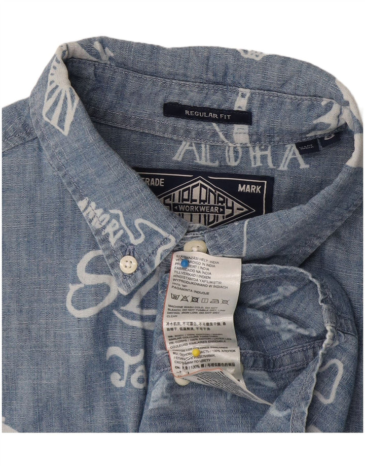 Superdry Mens Regular Fit Graphic Short Sleeve Shirt Small Blue Cotton