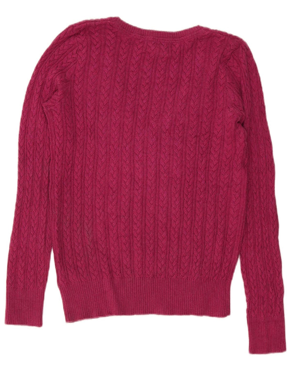 Eddie Bauer Womens V-Neck Jumper Sweater UK 14 Medium Pink Cotton