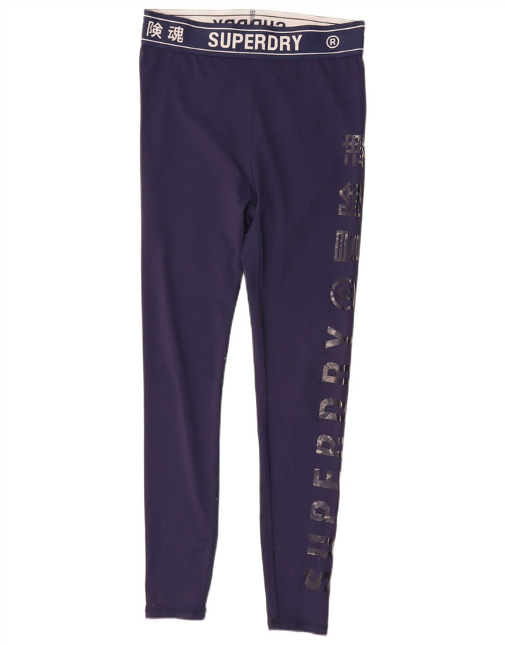 Superdry Womens Graphic Leggings UK 12 Medium  Navy Blue Polyester