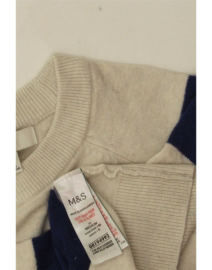 Marks & Spencer Womens Crew Neck Jumper Sweater UK 14 Medium Blue Striped