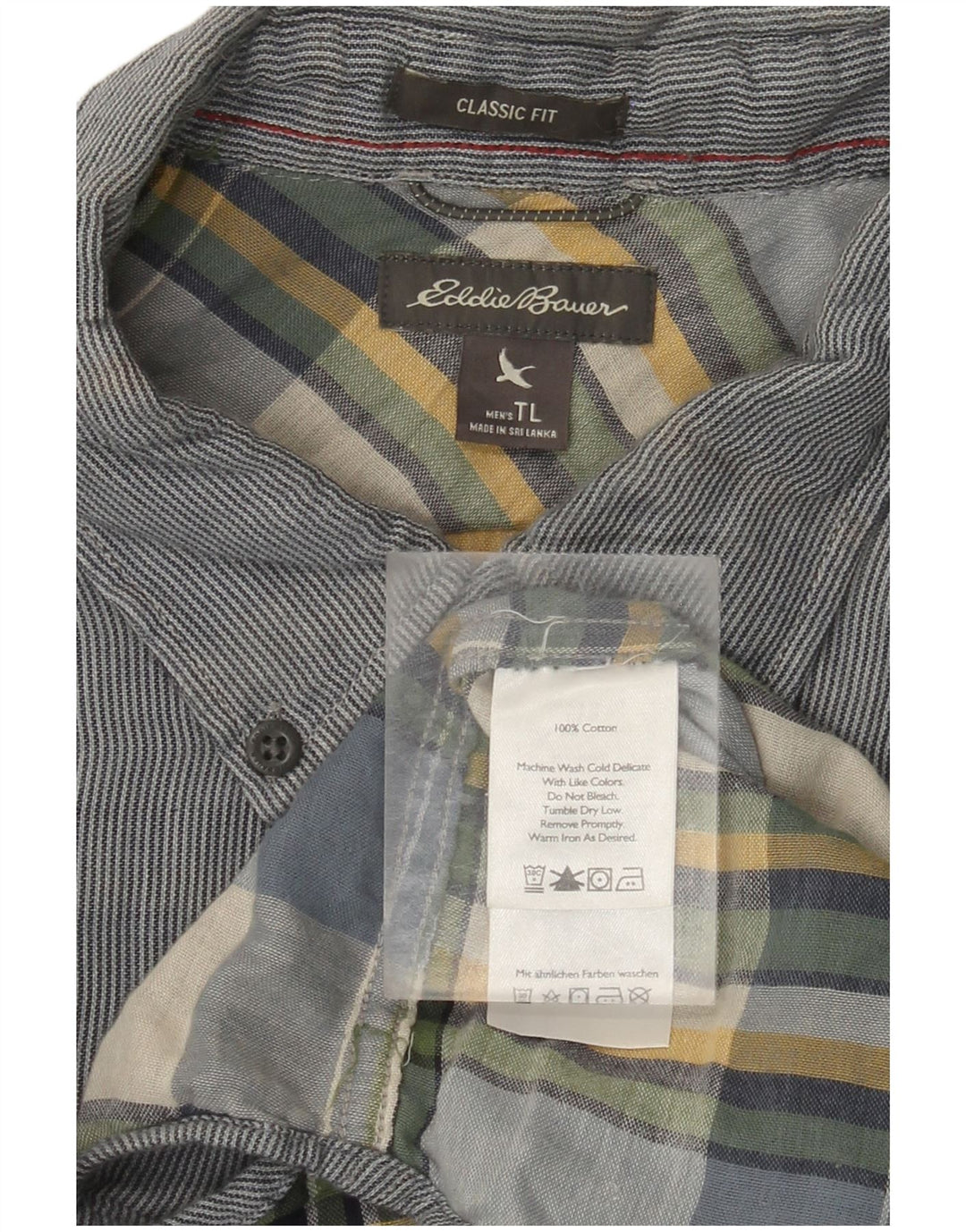 EDDIE BAUER Mens Tall Classic Fit Shirt Large Blue Cotton