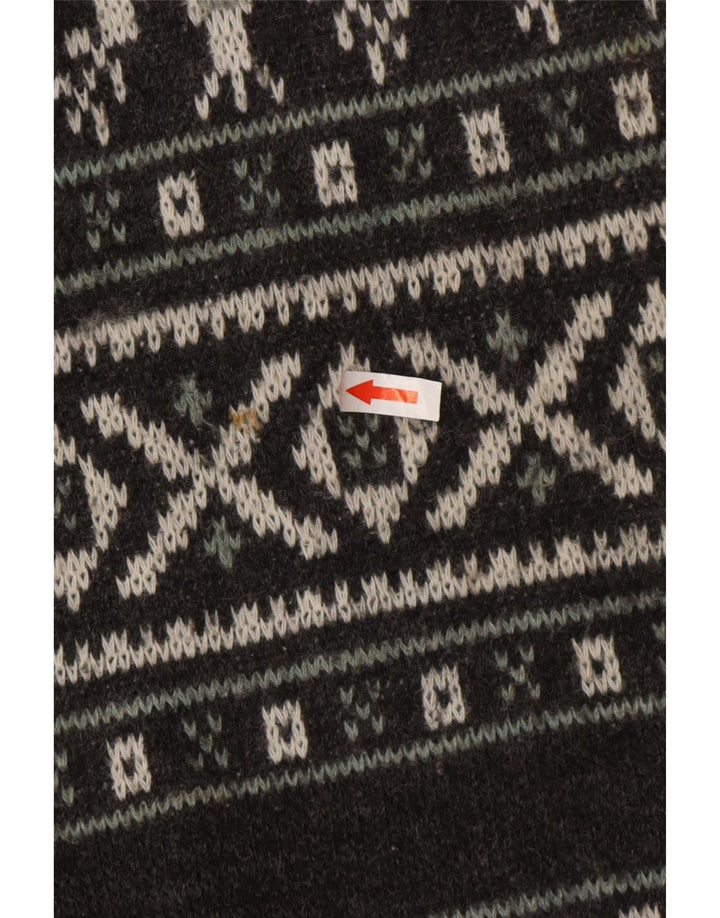 Henry Scott Mens Crew Neck Jumper Sweater Medium Grey Fair Isle Acrylic