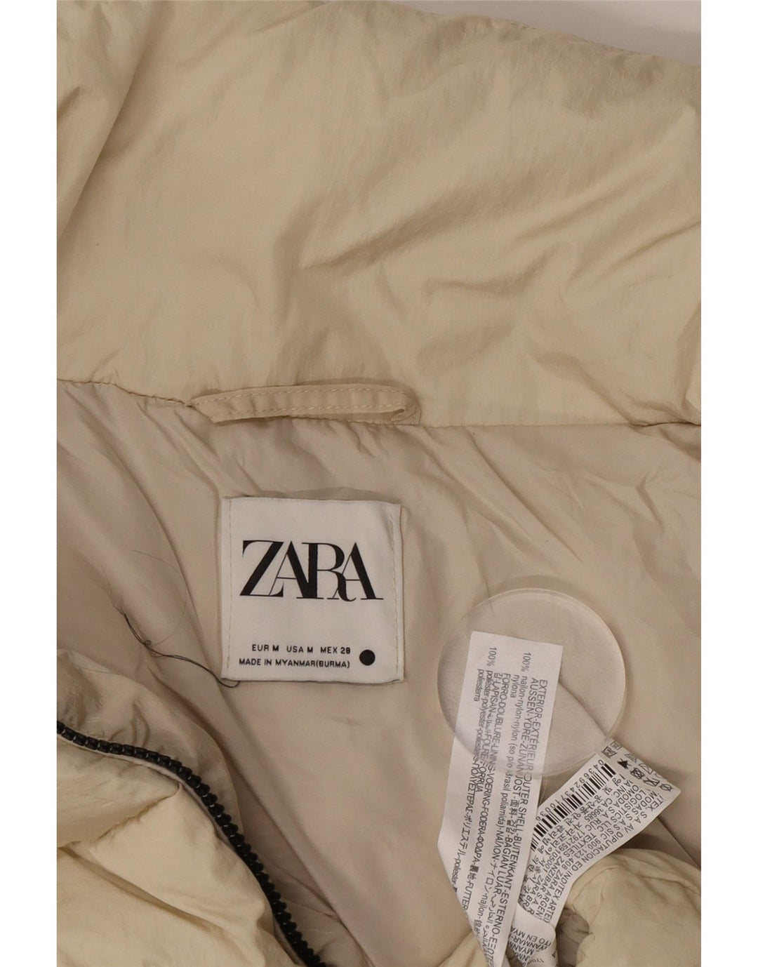 Giacca imbottita oversize corta da donna Zara UK 14 Nylon beige medio