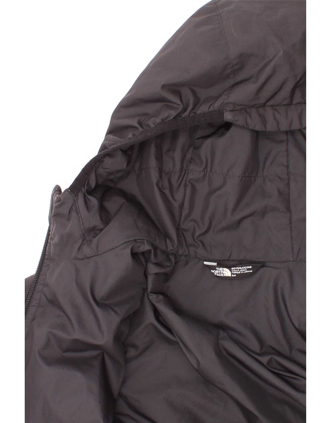 The North Face Boys Graphic Hooded Padded Jacket 7-8 Years Small Black