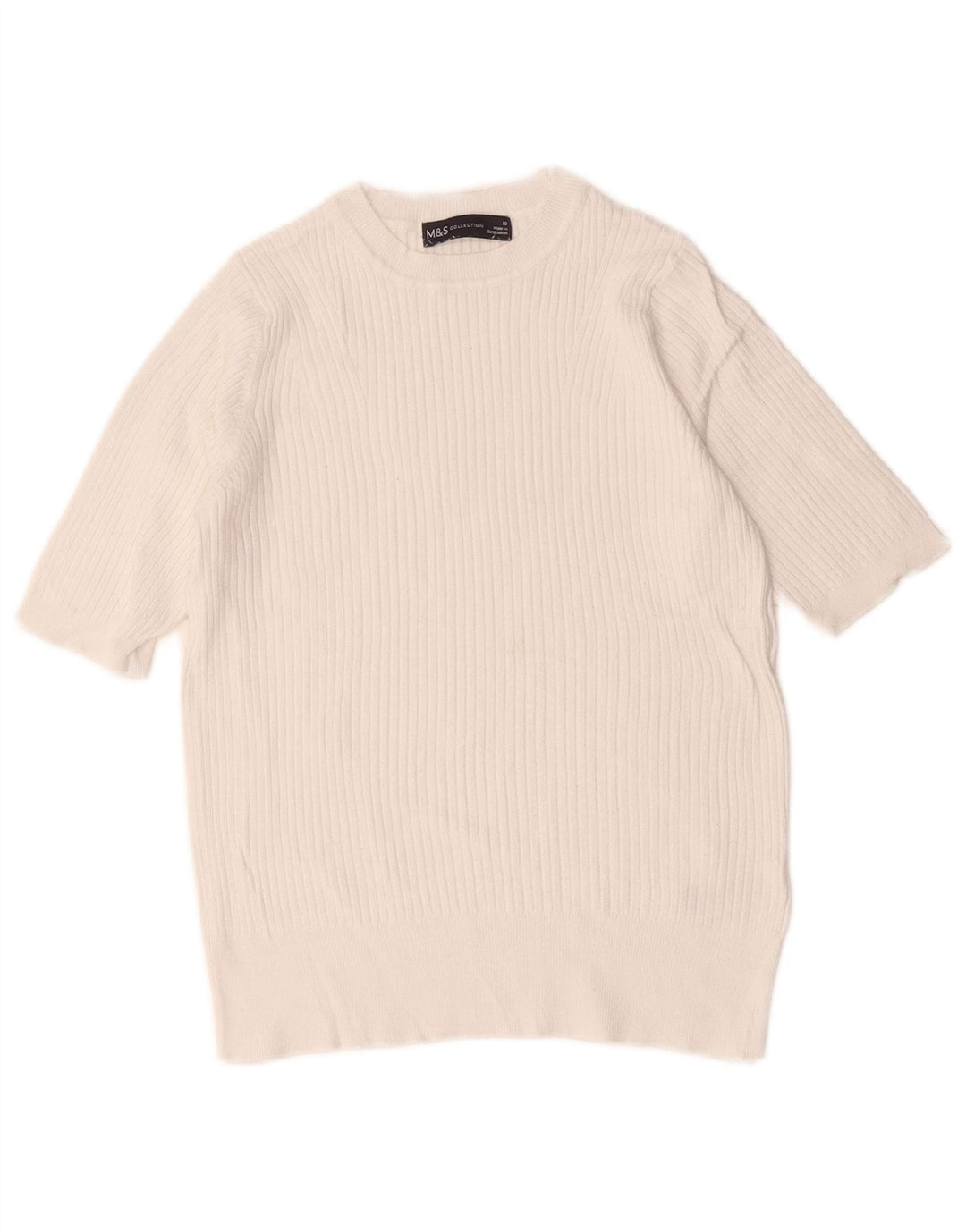 Marks & Spencer Womens Crop Crew Neck Jumper Sweater UK 10 Small White
