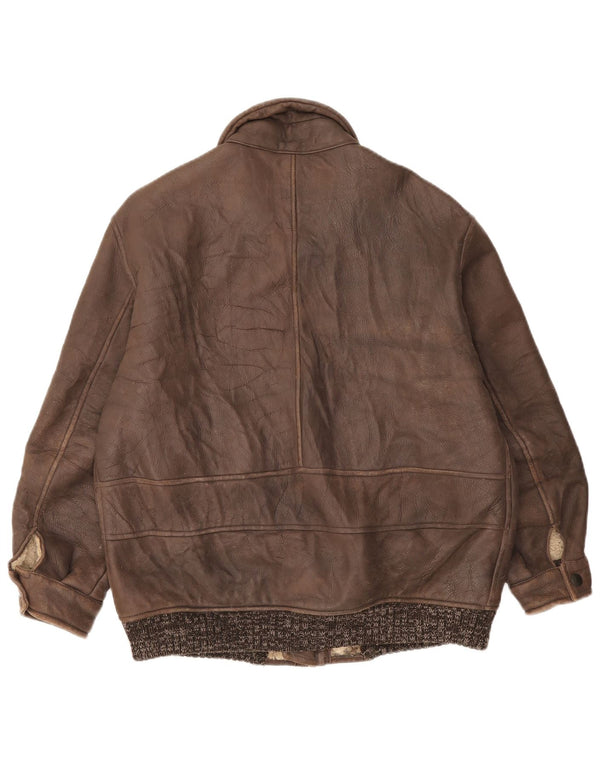 Vintage Mens Shearling Jacket IT 52 XL Brown Flecked