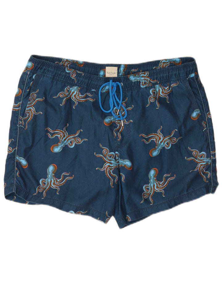 Paul Smith Herren-Badeshorts mit abstraktem Muster, mittelblaues Polyester