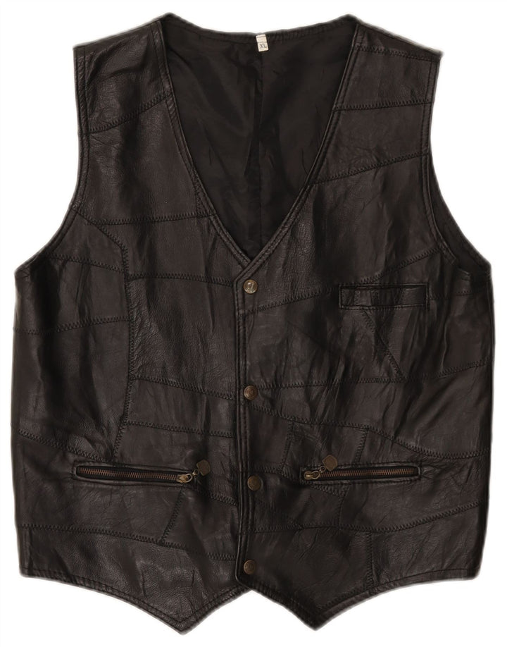 Vintage herre læder vest XL sort patchwork