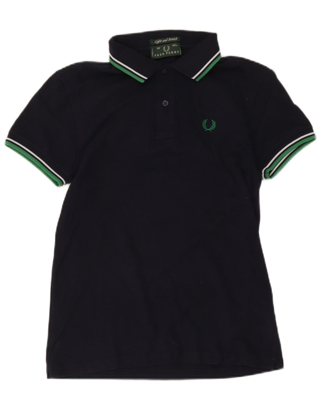 Fred Perry Mens Polo Shirt Small Navy Blue Striped Cotton