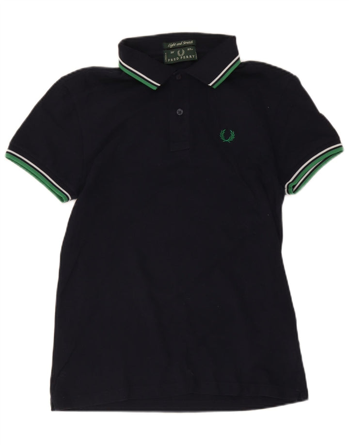 Fred Perry Mens Polo Shirt Small Navy Blue Striped Cotton