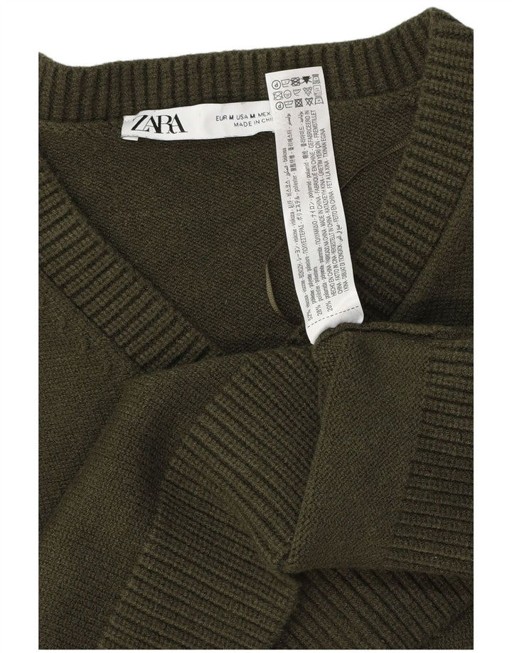 Zara Womens Crop Jumper Sweater UK 12 Medium Green Viscose