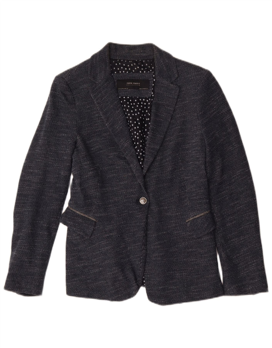 Zara Womens 1 Button Blazer Jacket UK 12 Medium Navy Blue Flecked