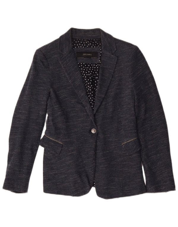 Zara Γυναικείο σακάκι 1 κουμπιού Blazer UK 12 Medium Navy Blue Flecked
