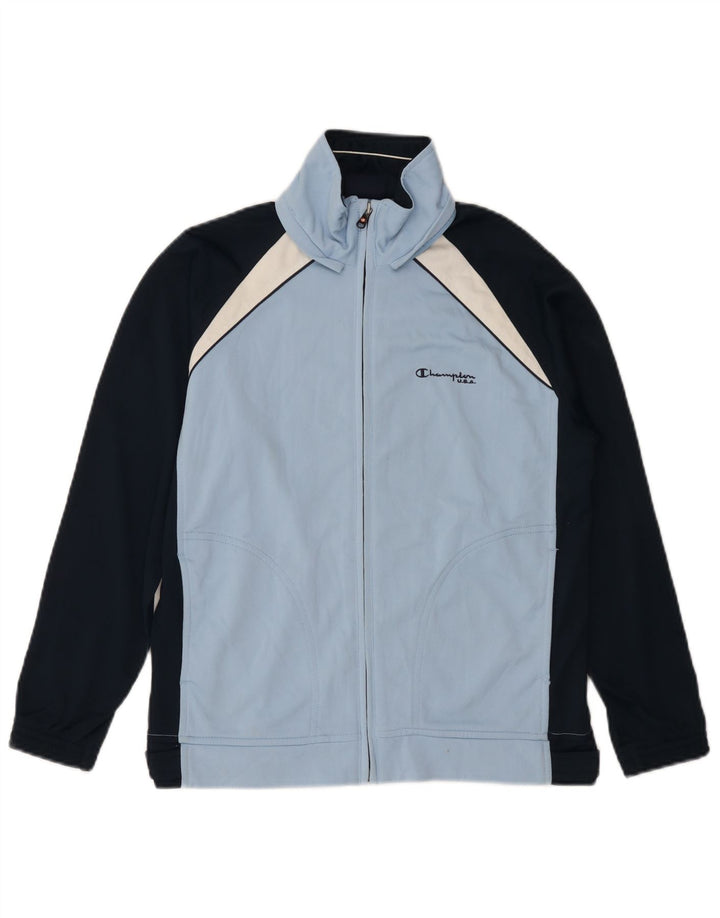 CHAMPION Boys Tracksuit Top Jacket 11-12 Years Blue Colourblock Polyester