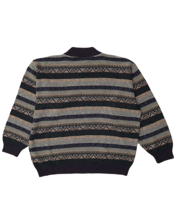 Vintage hombres tortuga cuello jumper suéter XL azul marino geométrico