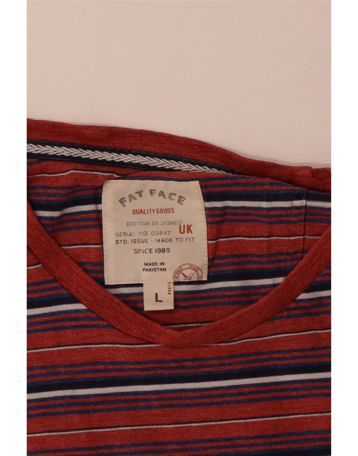 Fat Face Mens T-Shirt Top Large Red Striped Cotton