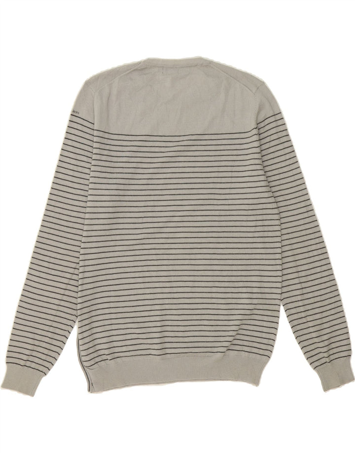 CALVIN KLEIN JEANS Womens Crew Neck Jumper Sweater UK 20 2XL Grey Striped Vintage Calvin Klein Jeans and Second-Hand Calvin Klein Jeans from Messina Hembry 