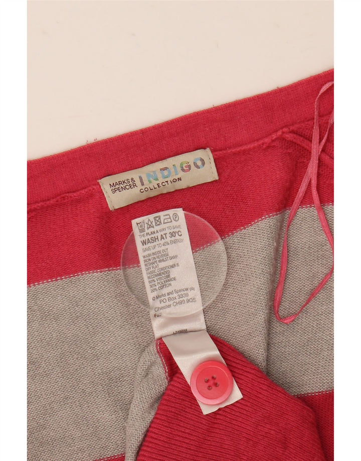 Maglione cardigan lungo da donna Marks & Spencer UK 14 a righe rosa medio