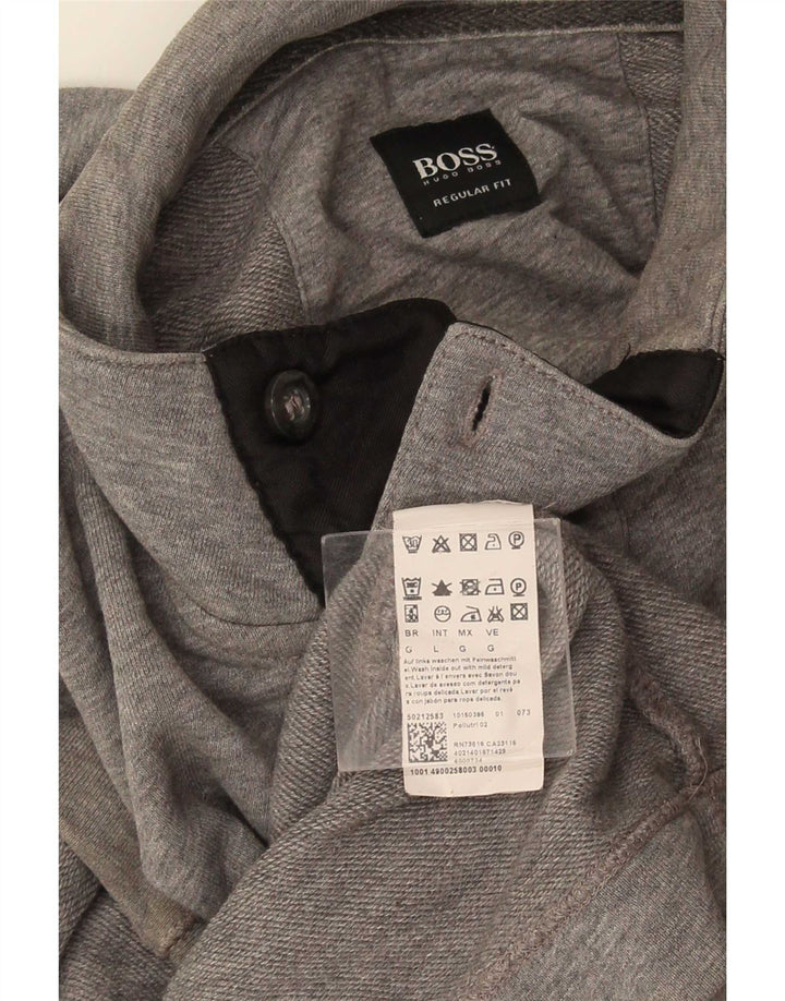 Hugo Boss Herre Button Neck Sweatshirt Jumper Stor Grå Bomuld