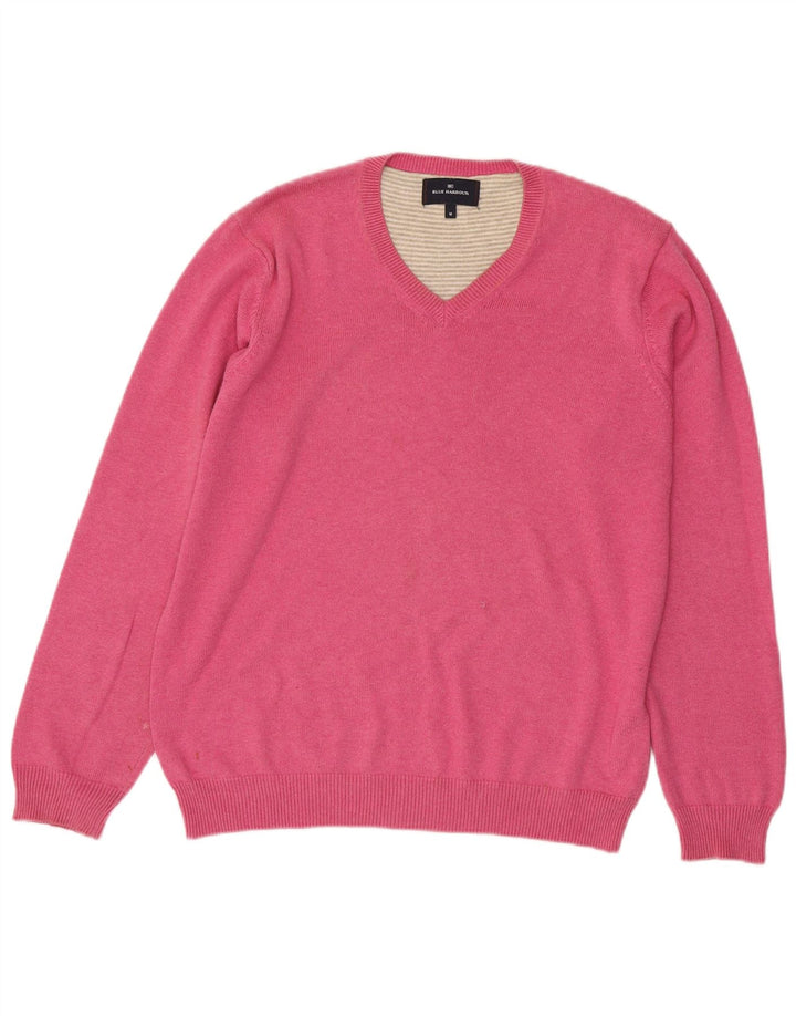Marks & Spencer Mens V-Neck Jumper Sweater Medium Pink Cotton
