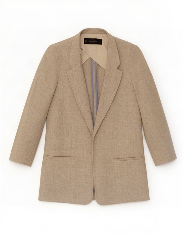 Zara Mujer Chaqueta Blazer Abierta Extragrande UK 6 XS Lino Beige