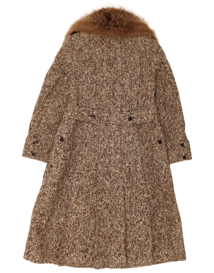 Vintage Womens Double Breasted Coat UK 10 Small Brown Flecked