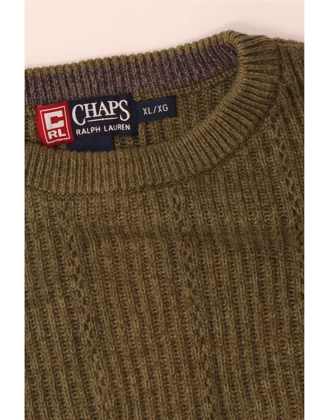 Chaps Mens Crew Neck Jumper Sweater XL Khaki