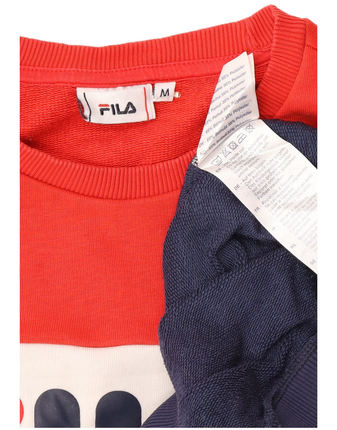 FILA Womens Graphic Sweatshirt Jumper UK 14 Medium Navy Blue Colourblock