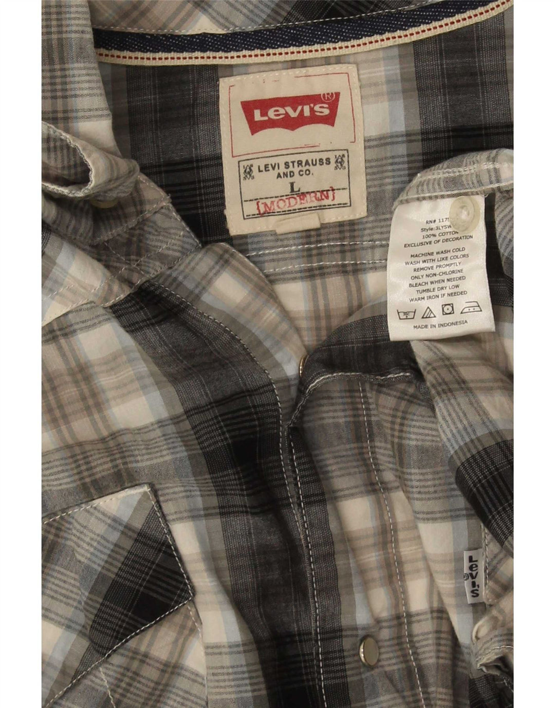 Levi's Mens Modern Short Sleeve Shirt Large Grey Plaid Cotton