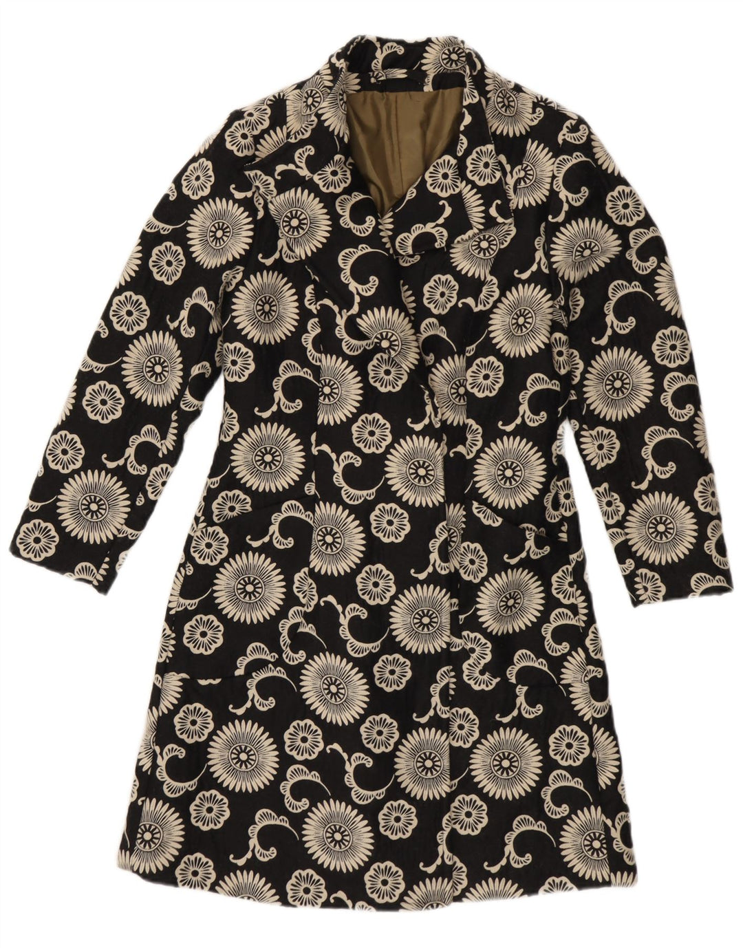 Vintage overfrakke til kvinder UK 12 Medium Black Floral