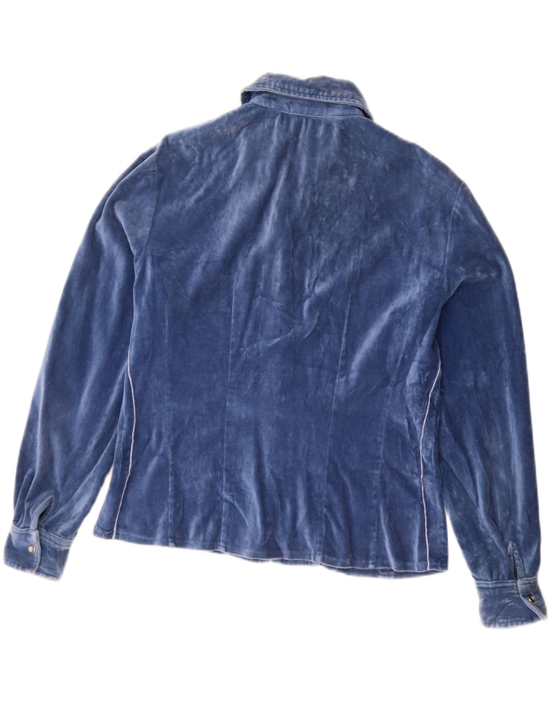 VINTAGE Dame Velvet Shirt UK 14 Medium Blue