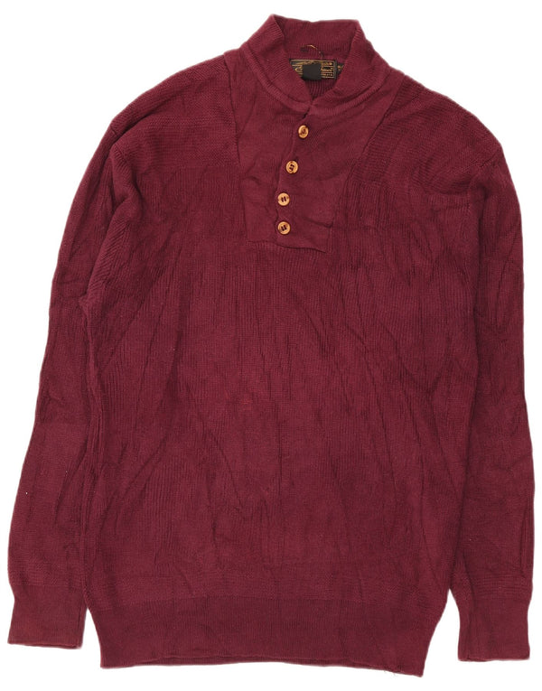 Eddie Bauer Mens Tall Button Neck Jumper Sweater XL Burgundy Cotton