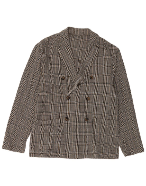 Jaqueta blazer masculina Zara com peito duplo Reino Unido 38 algodão xadrez preto médio