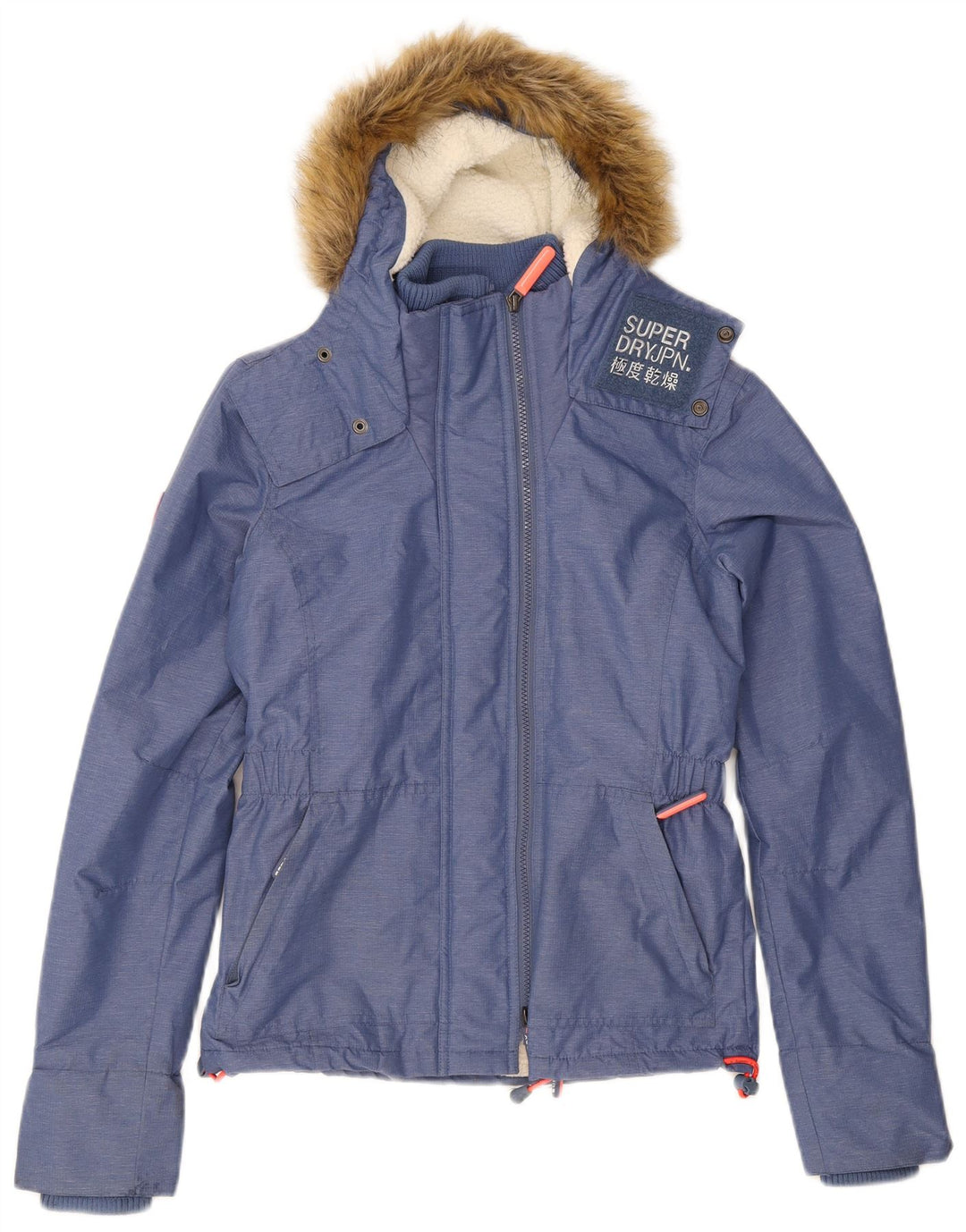 SUPERDRY Womens Graphic Hooded Windbreaker Jacket UK 6 XS Blue Polyester