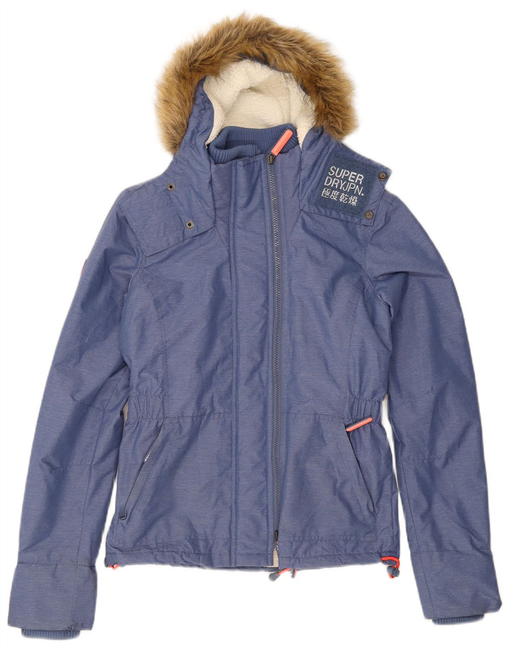 SUPERDRY Womens Graphic Hooded Windbreaker Jacket UK 6 XS Blue Polyester