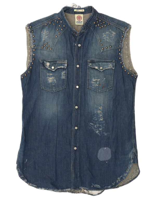 Franklin Marshall Camisa vaquera sin mangas desgastada para hombre, talla XL, color azul