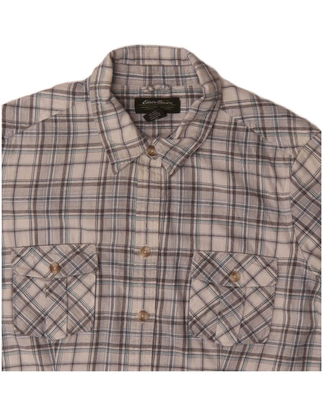 EDDIE BAUER Womens Shirt UK 16 Large Grey Check Cotton