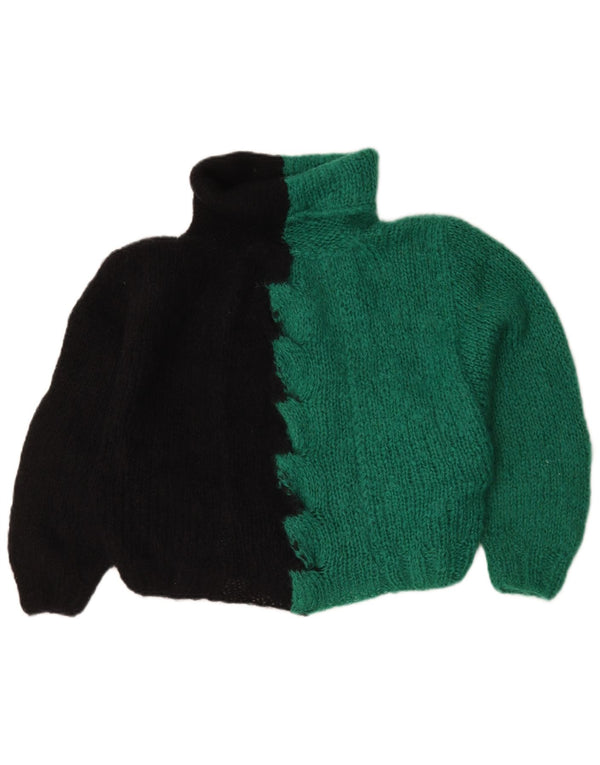 vintage Womens Roll Neck Jumper Pull UK 16 Grand Colorblock Vert