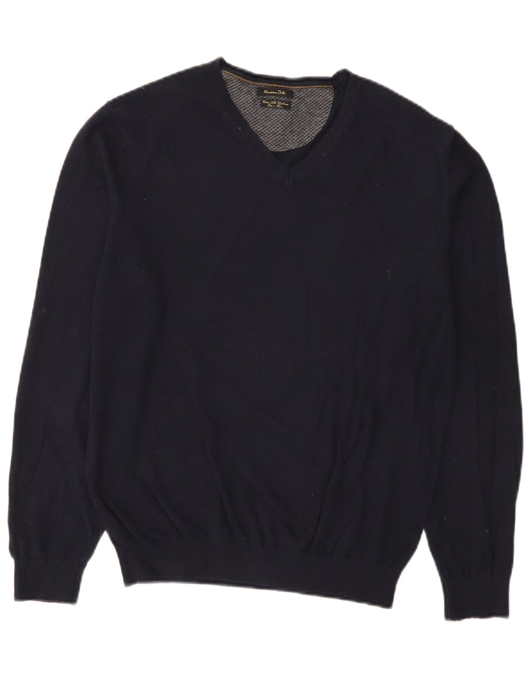 Massimo Dutti Mens V-Neck Jumper Sweater Large Navy Blue Cotton
