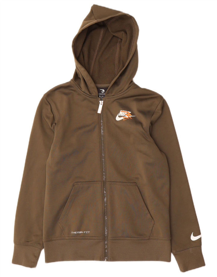 Nike Boys 3BRAND Zip Hoodie Sweater 10-11 Years Medium Khaki Polyester