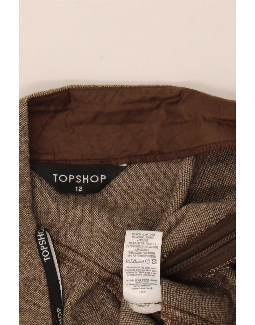 Topshop Womens A-Line Skirt UK 12 Medium W32 Brown Wool