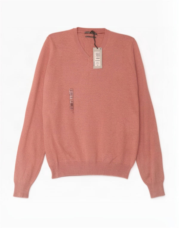 Marks & Spencer Mens V-Neck Jumper Sweater Small Pink Cotton
