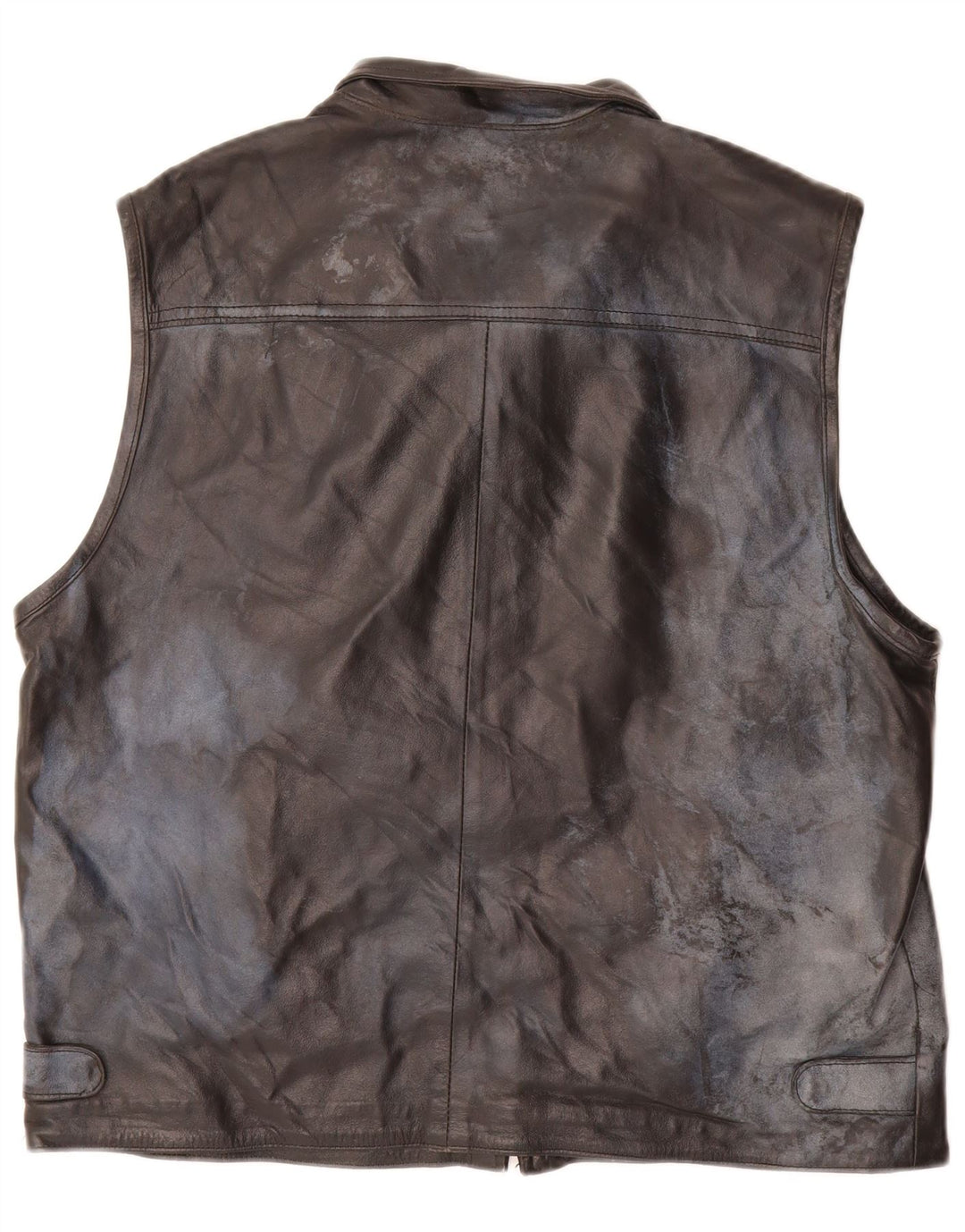GREEN LEAVES Mens Leather Gilet Large Black Leather