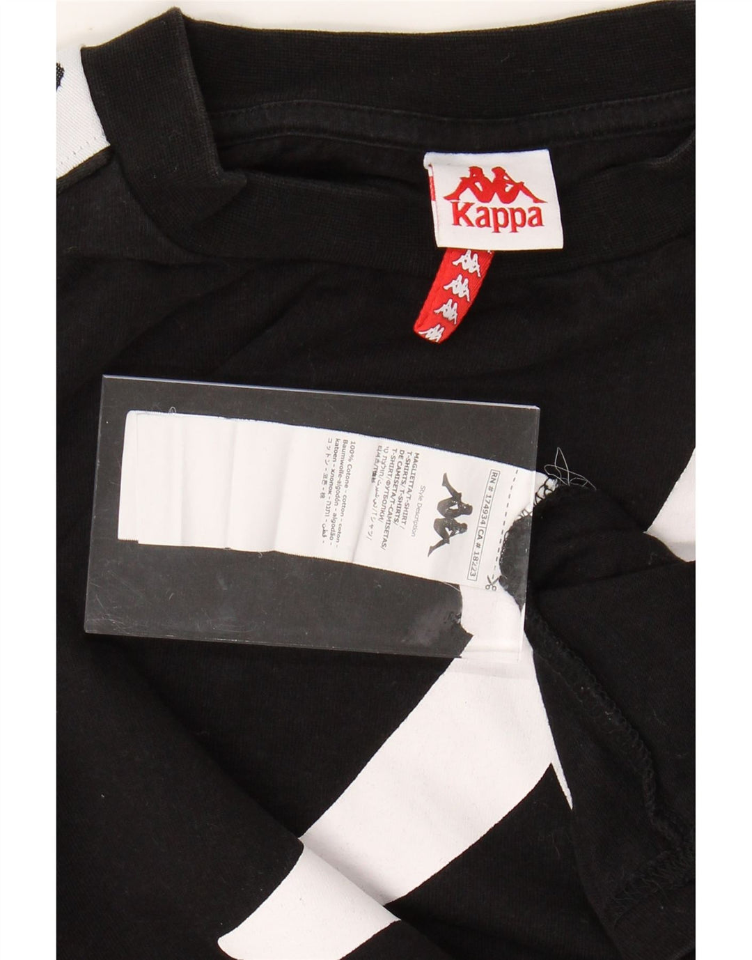 KAPPA Mens Graphic T-Shirt Top Medium Black Colourblock Cotton