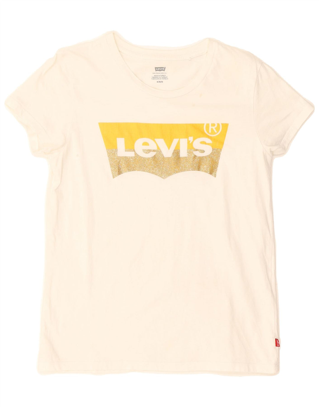LEVI'S Womens Graphic T-Shirt Top UK 12 Medium White Vintage Levi's and Second-Hand Levi's from Messina Hembry 