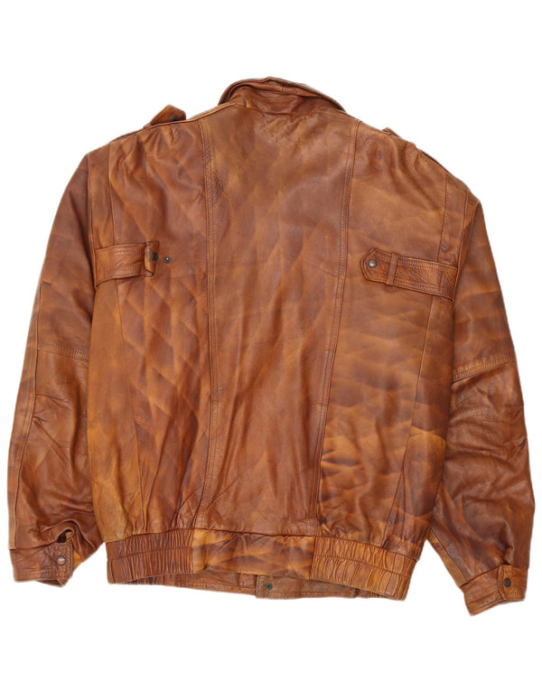 Vintage hombres chaqueta de cuero militar Reino Unido 44 2XL cuero marrón