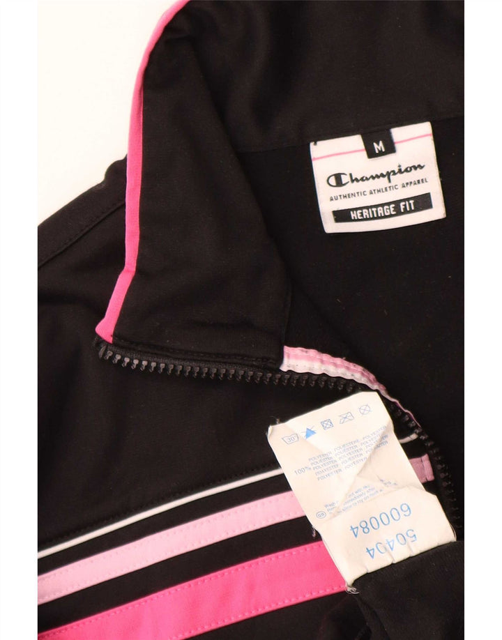 Champion Womens Heritage Fit Tracksuit Top Jacket UK 14 Medium Black