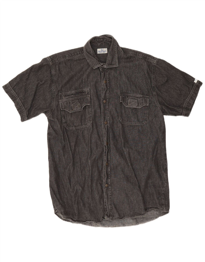 Giani Feroti Camisa Vaquera De Manga Corta Para Hombre Negro Mediano