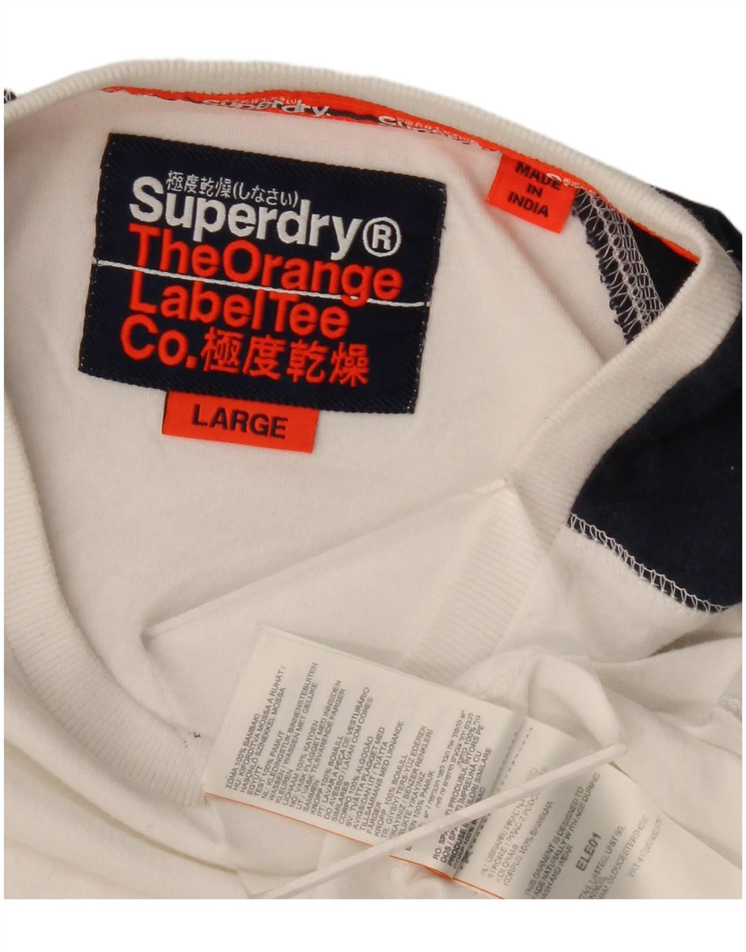 Superdry Mens Top Long Sleeve Large White Colourblock Cotton