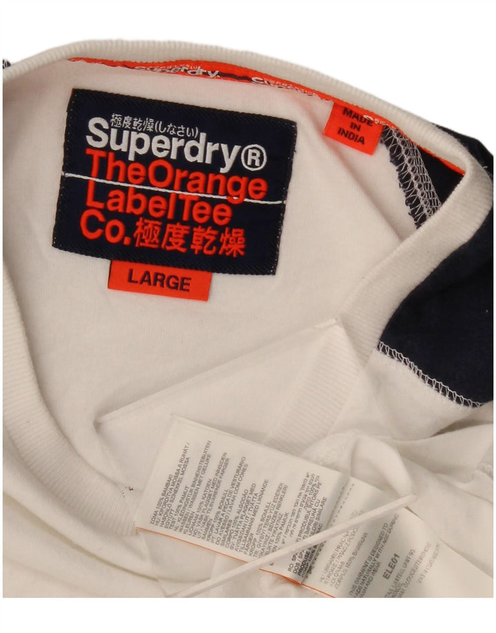 Superdry Mens Top Long Sleeve Large White Colourblock Cotton